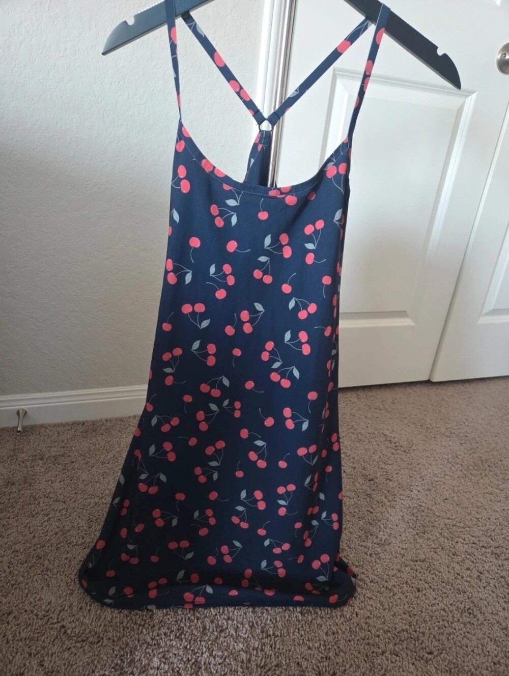 Outdoor Voices Navy Cherry Print One-Piece Dress (Fitted)